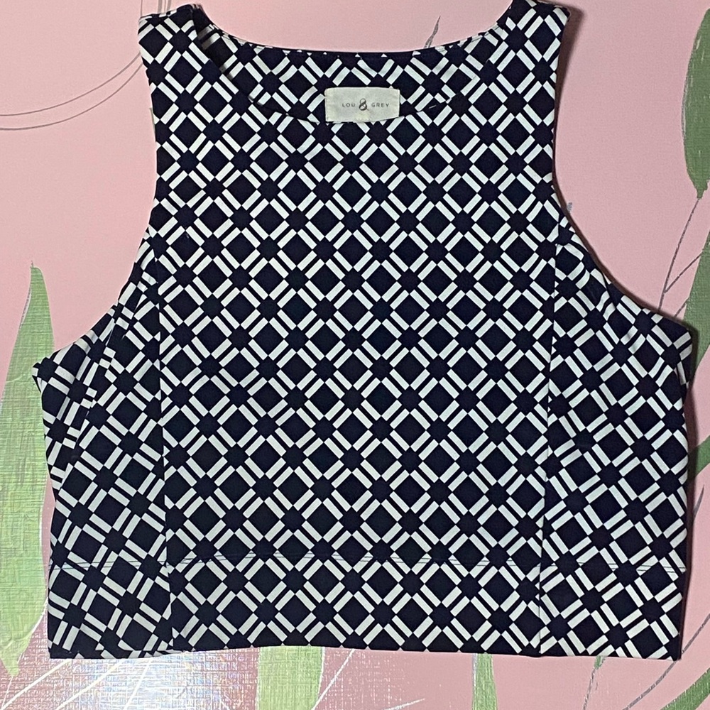 Navy and White Geometric Crop Top